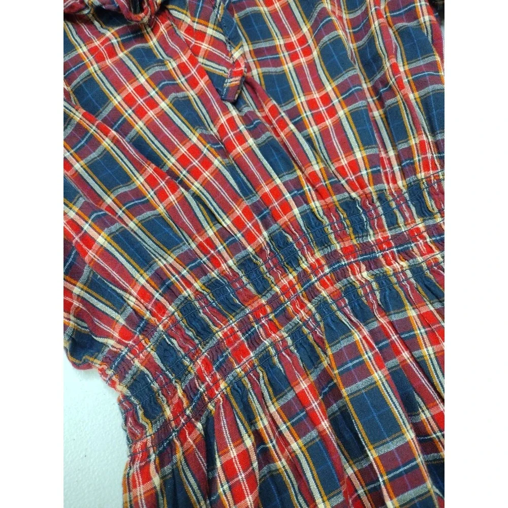 Old Navy Girls Red Plaid Smocked Tiered Long Sleeve Dress Size M 8 Holiday‎